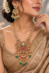 Jadau Monopoly Long Necklace Set with Matching Statement Earrings