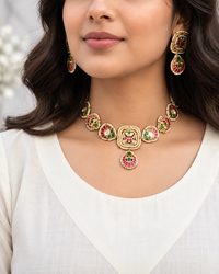 Jadau choker necklace set with matching earrings