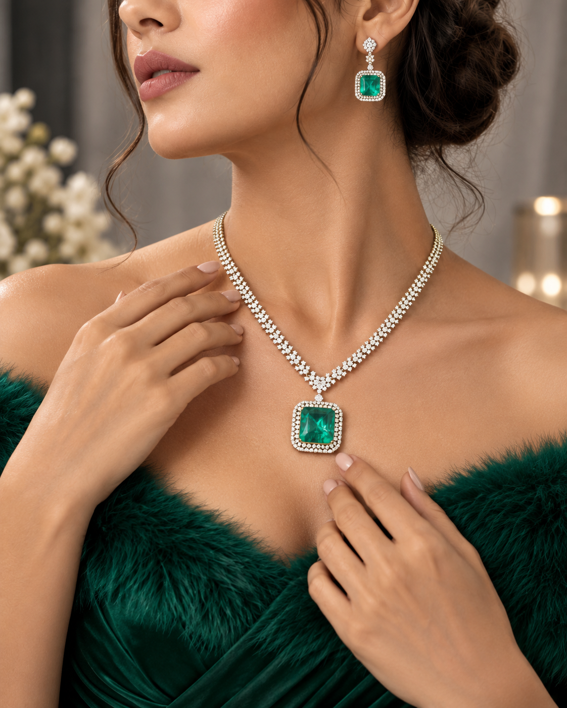 Ziva Sparkle AD Diamond necklace with earrings