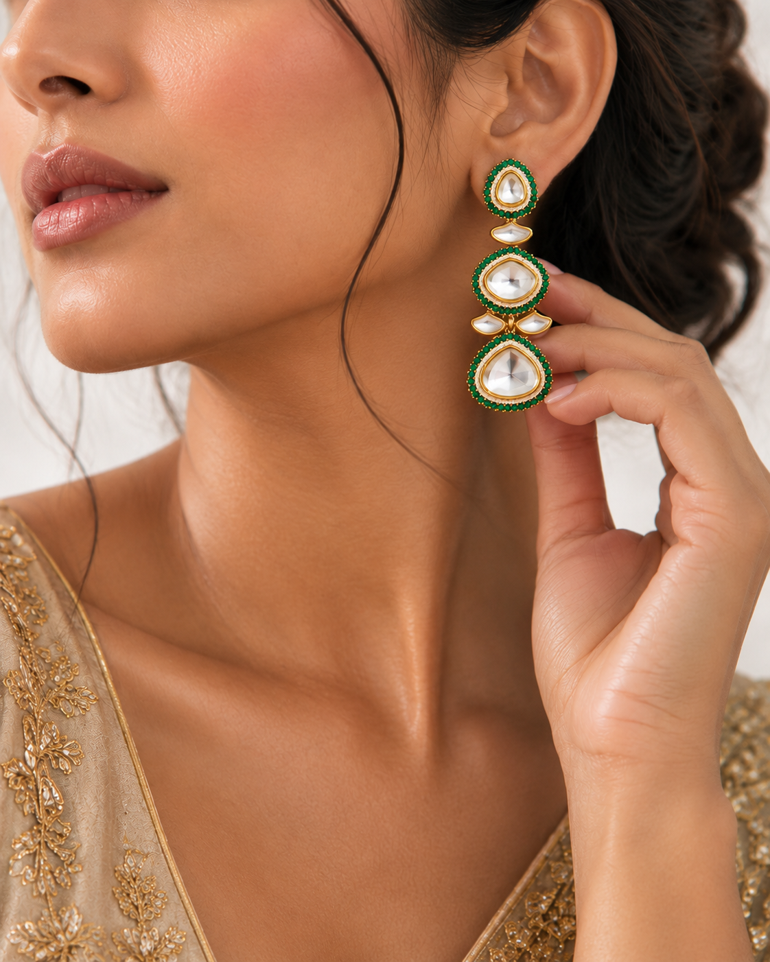 Kundan Polki earrings with AD Diamonds