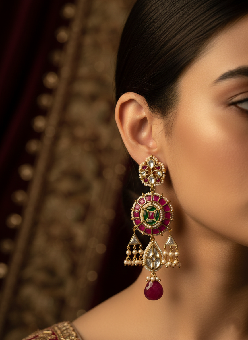 Jadau Meenakari Chandbali Earrings