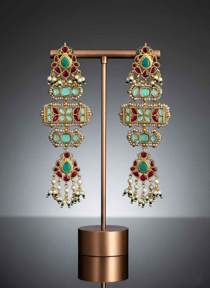 Jadau turquoise stone drop earrings