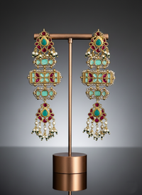 Jadau turquoise stone drop earrings