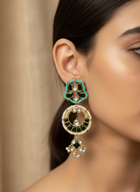 Emerald Pearl Jadau dangle Chandeliers earrings