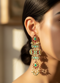 Jadau turquoise stone drop earrings