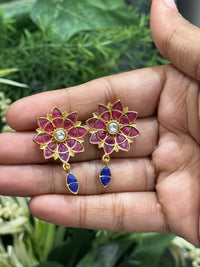 Multicolour Floral Kundan Necklace Set with Matching Drop Earrings