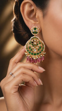 Emerald Jadau Chandbali Earrings